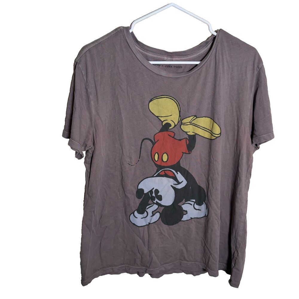 Disney Junk Food Mickey Mouse T-Shirt Adult Large Gray Short Sleeve Top